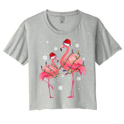 Cute Pink Flamingo Merry Flocking Christmas Cute Gift Women's Crop Top Tee