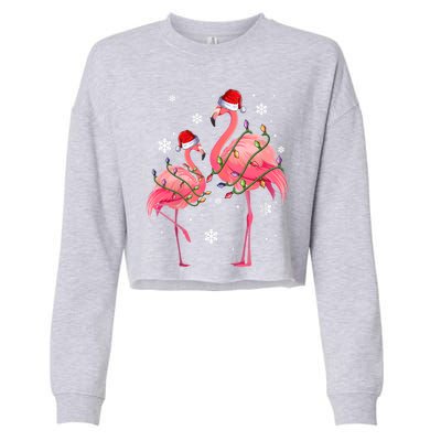 Cute Pink Flamingo Merry Flocking Christmas Cute Gift Cropped Pullover Crew