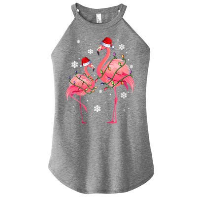 Cute Pink Flamingo Merry Flocking Christmas Cute Gift Women's Perfect Tri Rocker Tank