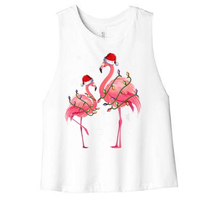 Cute Pink Flamingo Merry Flocking Christmas Cute Gift Women's Racerback Cropped Tank