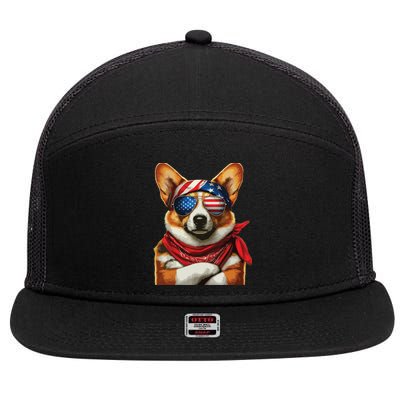 Corgi Patriotic Fourth Of July 7 Panel Mesh Trucker Snapback Hat