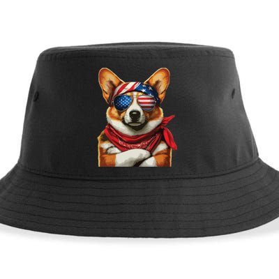 Corgi Patriotic Fourth Of July Sustainable Bucket Hat