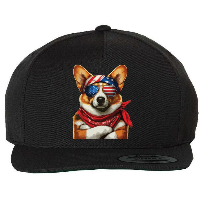 Corgi Patriotic Fourth Of July Wool Snapback Cap