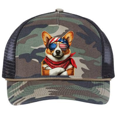 Corgi Patriotic Fourth Of July Retro Rope Trucker Hat Cap