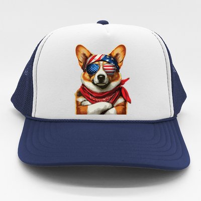 Corgi Patriotic Fourth Of July Trucker Hat