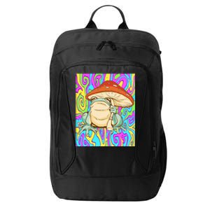 Chief Psychedelic Frog Toad Holding Trippy Mushroom City Backpack