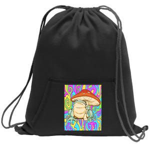 Chief Psychedelic Frog Toad Holding Trippy Mushroom Sweatshirt Cinch Pack Bag