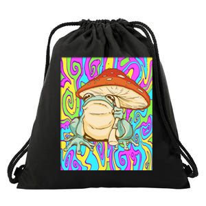 Chief Psychedelic Frog Toad Holding Trippy Mushroom Drawstring Bag