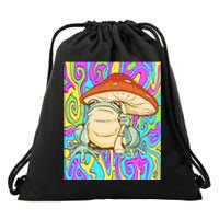 Chief Psychedelic Frog Toad Holding Trippy Mushroom Drawstring Bag