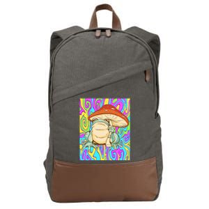 Chief Psychedelic Frog Toad Holding Trippy Mushroom Cotton Canvas Backpack