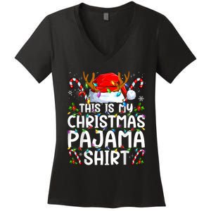 Christmas Pajama Funny Xmas Pjs Women's V-Neck T-Shirt