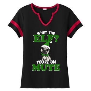 Christmas Pug Funny What The Elf Cute Festive Clothes Gift Ladies Halftime Notch Neck Tee