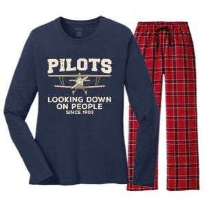 Cool Pilot For Men Women Aircraft Pilot Airplane Flying Women's Long Sleeve Flannel Pajama Set 