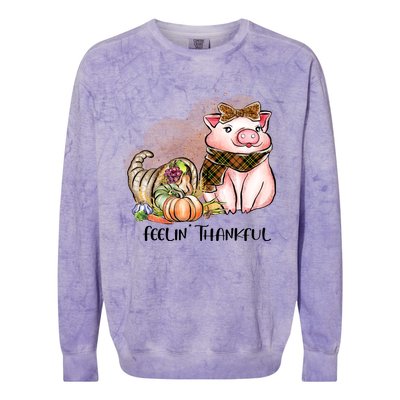 Cute Pig Feelin' Thankful's Gift For Thanksgiving Colorblast Crewneck Sweatshirt