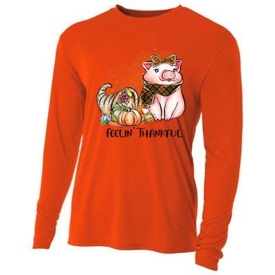 Cute Pig Feelin' Thankful's Gift For Thanksgiving Cooling Performance Long Sleeve Crew