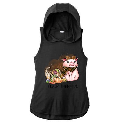 Cute Pig Feelin' Thankful's Gift For Thanksgiving Ladies PosiCharge Tri-Blend Wicking Draft Hoodie Tank