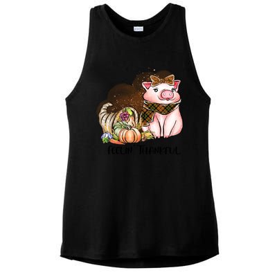 Cute Pig Feelin' Thankful's Gift For Thanksgiving Ladies PosiCharge Tri-Blend Wicking Tank