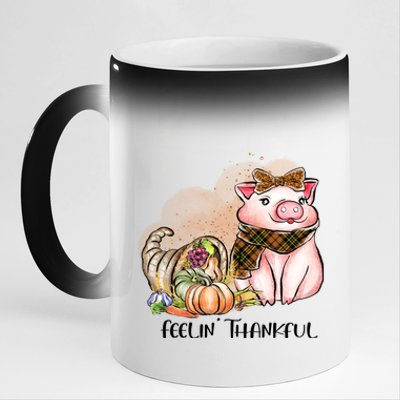 Cute Pig Feelin' Thankful's Gift For Thanksgiving 11oz Black Color Changing Mug