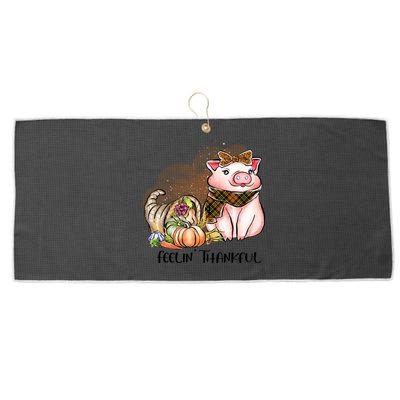 Cute Pig Feelin' Thankful's Gift For Thanksgiving Large Microfiber Waffle Golf Towel