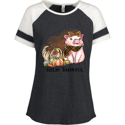 Cute Pig Feelin' Thankful's Gift For Thanksgiving Enza Ladies Jersey Colorblock Tee