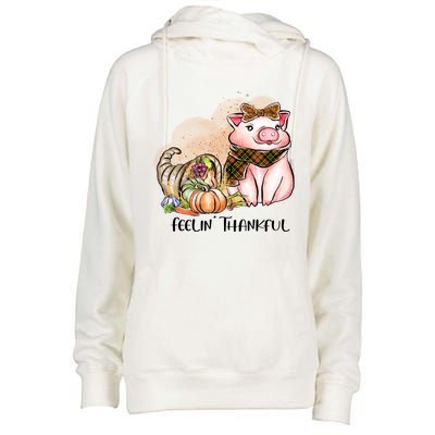 Cute Pig Feelin' Thankful's Gift For Thanksgiving Womens Funnel Neck Pullover Hood