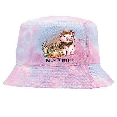 Cute Pig Feelin' Thankful's Gift For Thanksgiving Tie-Dyed Bucket Hat