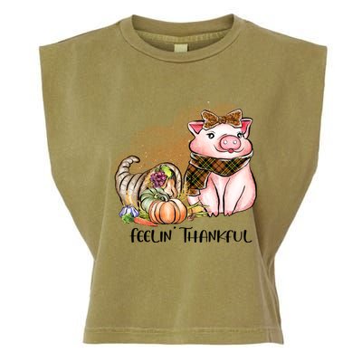 Cute Pig Feelin' Thankful's Gift For Thanksgiving Garment-Dyed Women's Muscle Tee