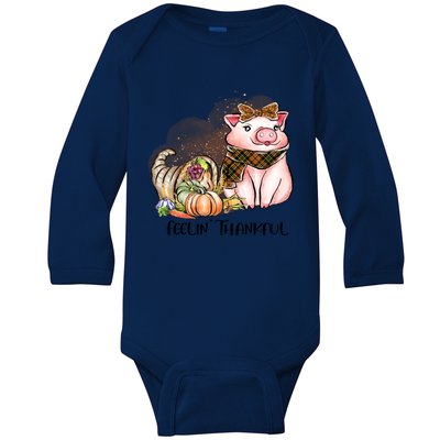 Cute Pig Feelin' Thankful's Gift For Thanksgiving Baby Long Sleeve Bodysuit