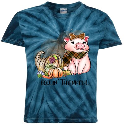 Cute Pig Feelin' Thankful's Gift For Thanksgiving Kids Tie-Dye T-Shirt