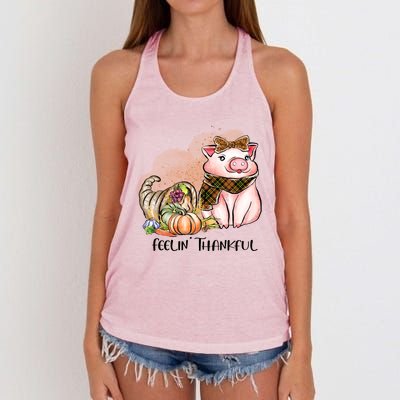 Cute Pig Feelin' Thankful's Gift For Thanksgiving Women's Knotted Racerback Tank