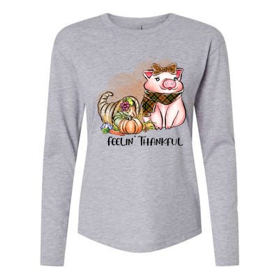 Cute Pig Feelin' Thankful's Gift For Thanksgiving Womens Cotton Relaxed Long Sleeve T-Shirt