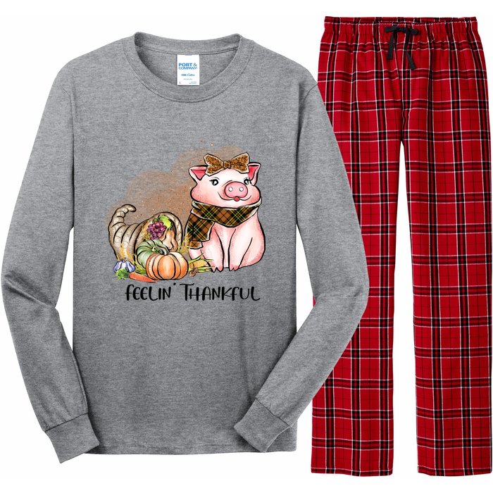 Cute Pig Feelin' Thankful's Gift For Thanksgiving Long Sleeve Pajama Set