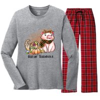 Cute Pig Feelin' Thankful's Gift For Thanksgiving Women's Long Sleeve Flannel Pajama Set 