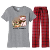 Cute Pig Feelin' Thankful's Gift For Thanksgiving Women's Flannel Pajama Set