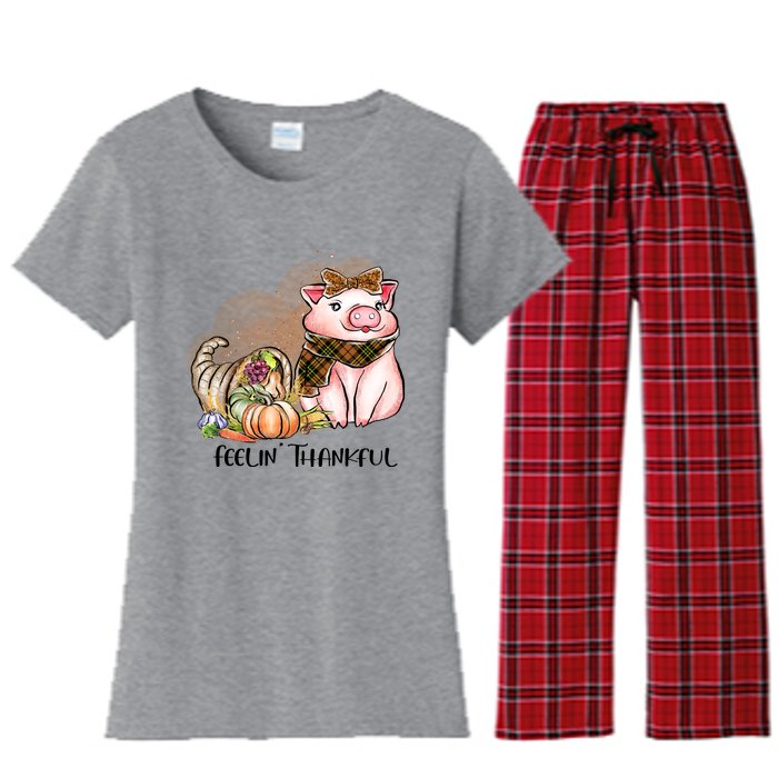 Cute Pig Feelin' Thankful's Gift For Thanksgiving Women's Flannel Pajama Set