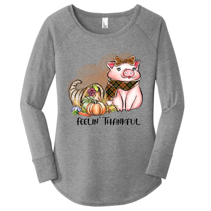 Cute Pig Feelin' Thankful's Gift For Thanksgiving Women's Perfect Tri Tunic Long Sleeve Shirt