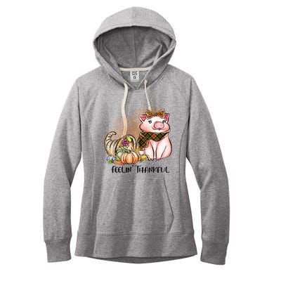 Cute Pig Feelin' Thankful's Gift For Thanksgiving Women's Fleece Hoodie