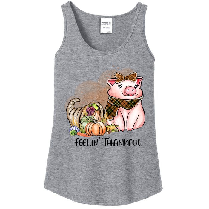 Cute Pig Feelin' Thankful's Gift For Thanksgiving Ladies Essential Tank