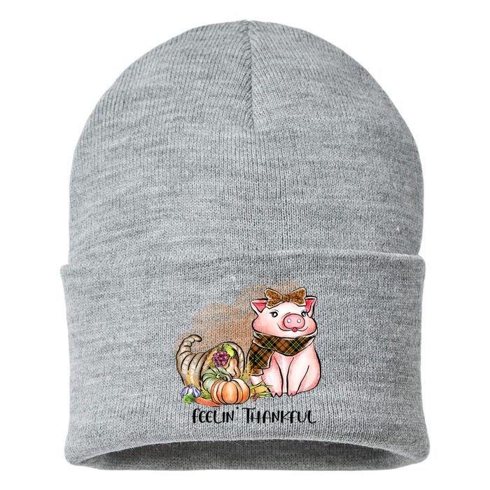 Cute Pig Feelin' Thankful's Gift For Thanksgiving Sustainable Knit Beanie