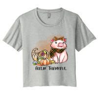 Cute Pig Feelin' Thankful's Gift For Thanksgiving Women's Crop Top Tee