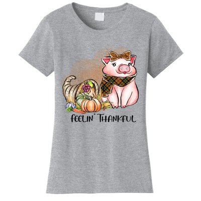 Cute Pig Feelin' Thankful's Gift For Thanksgiving Women's T-Shirt