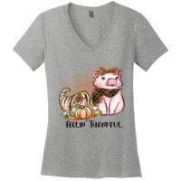 Cute Pig Feelin' Thankful's Gift For Thanksgiving Women's V-Neck T-Shirt