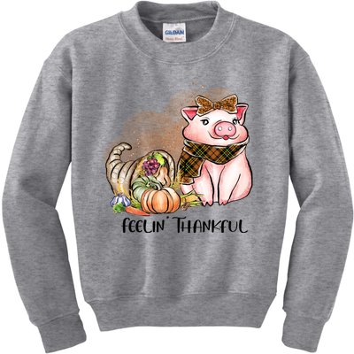 Cute Pig Feelin' Thankful's Gift For Thanksgiving Kids Sweatshirt