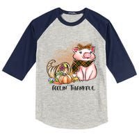 Cute Pig Feelin' Thankful's Gift For Thanksgiving Kids Colorblock Raglan Jersey