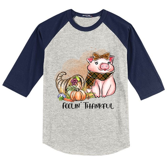 Cute Pig Feelin' Thankful's Gift For Thanksgiving Kids Colorblock Raglan Jersey