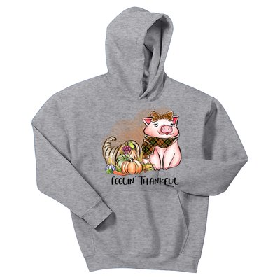 Cute Pig Feelin' Thankful's Gift For Thanksgiving Kids Hoodie