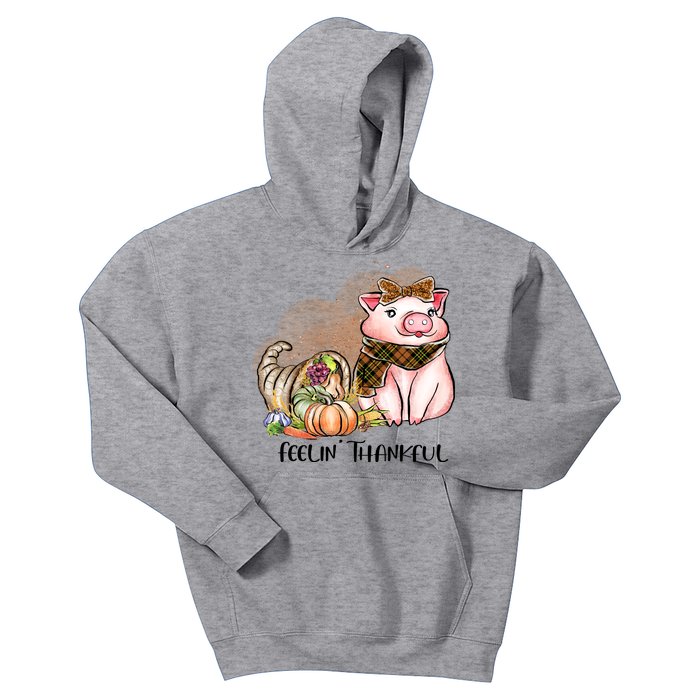 Cute Pig Feelin' Thankful's Gift For Thanksgiving Kids Hoodie