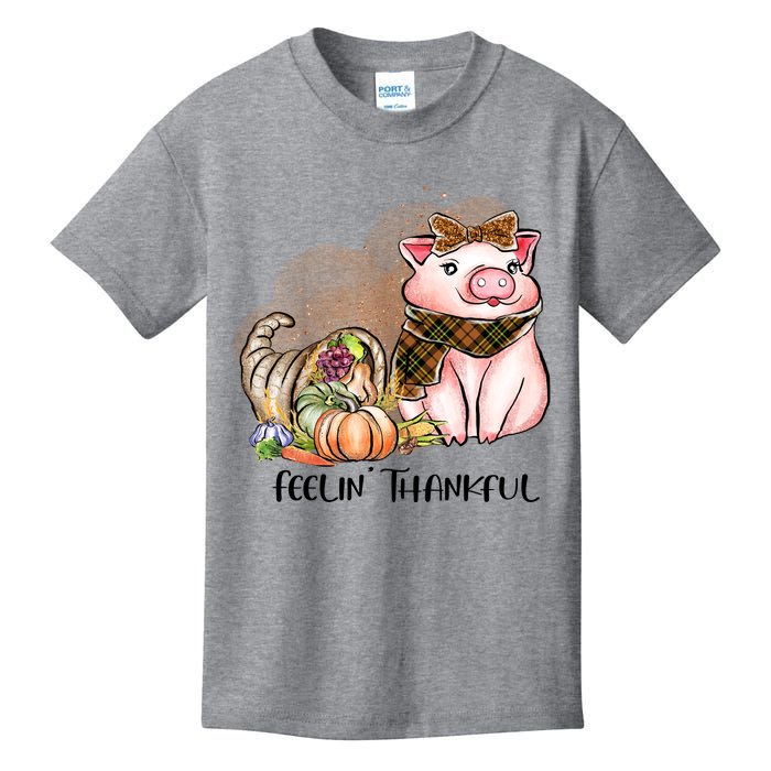 Cute Pig Feelin' Thankful's Gift For Thanksgiving Kids T-Shirt