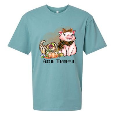 Cute Pig Feelin' Thankful's Gift For Thanksgiving Sueded Cloud Jersey T-Shirt