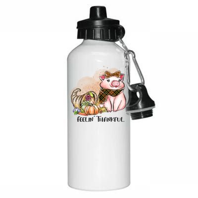 Cute Pig Feelin' Thankful's Gift For Thanksgiving Aluminum Water Bottle